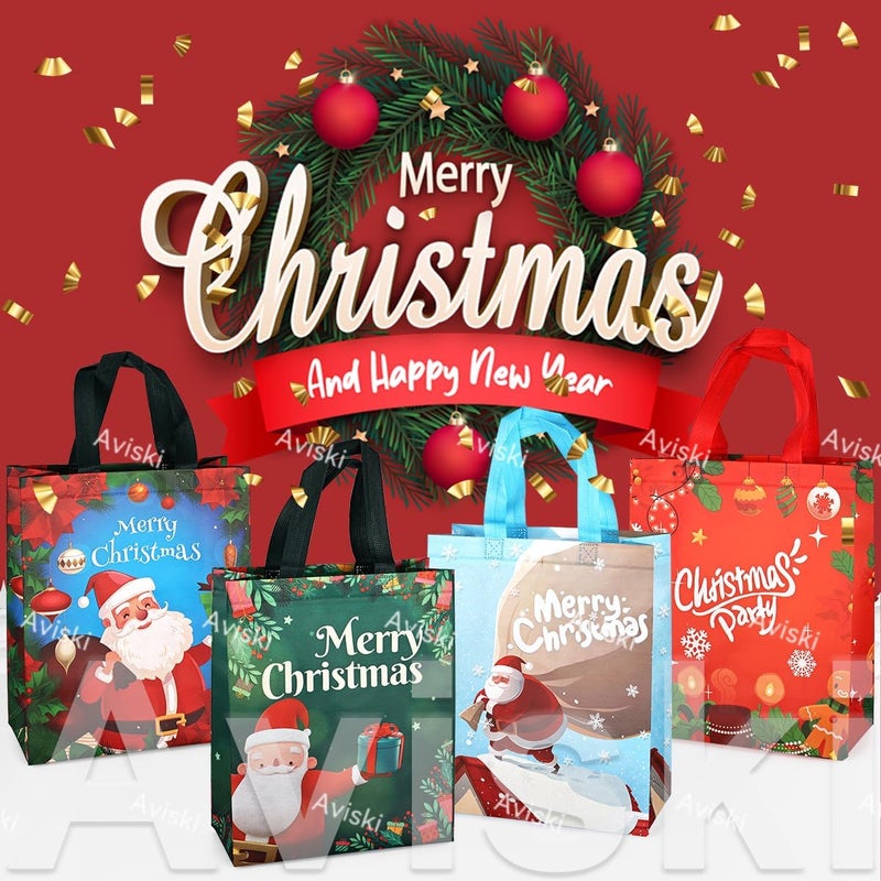 Axiski 4PCS Christmas Gift Bags, Multifunctional Treat Non woven Christmas Bags with Handles for Gifts Wrapping Shopping, Xmas Party Supplies - Image 3